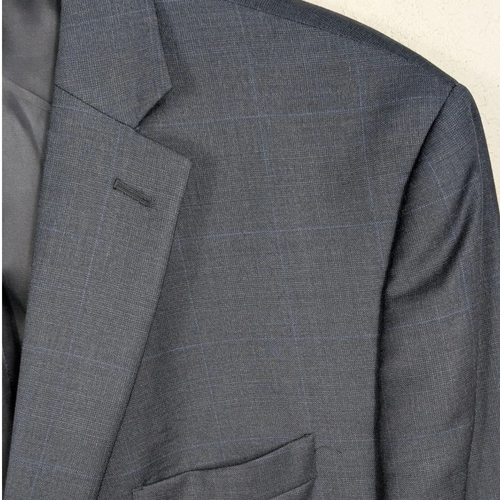 Lauren Ralph‎ Lauren Suit Jacket Mens 48R Blue Windowpane Plaid Wool Sport Coat